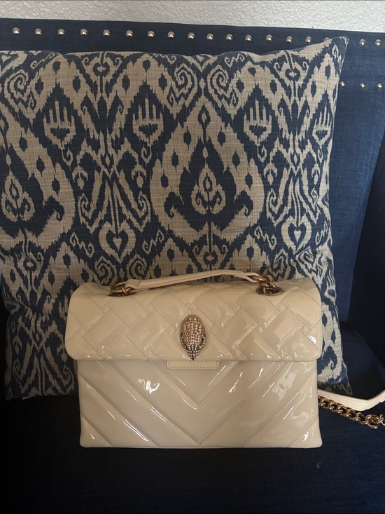 Kurt Geiger Handbags - Kurt Geiger Cream Patent Quilted Shoulder Bag with Crystal-Embellished Clasp